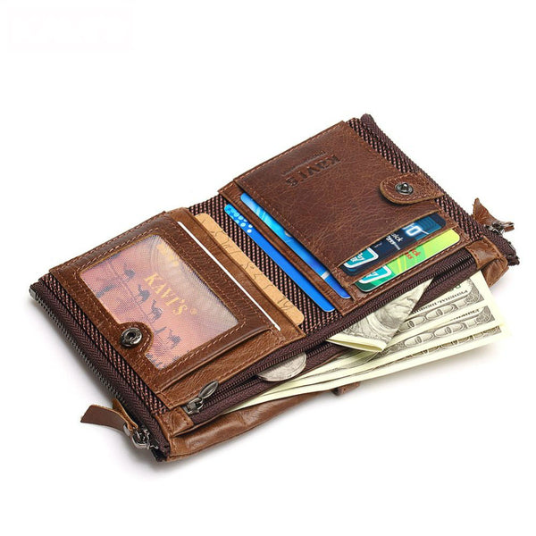 Genuine Leather Men Wallet Small Zipper