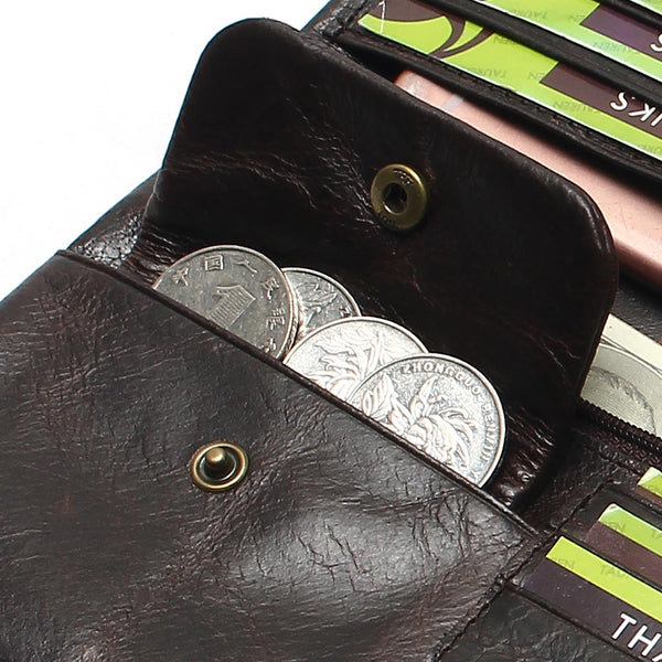 Leather Men Long Bifold Wallet Purse Vintage