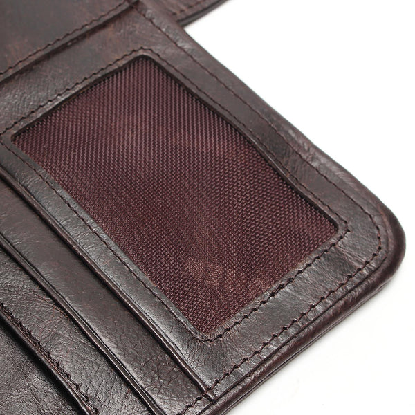 Leather Men Long Bifold Wallet Purse Vintage