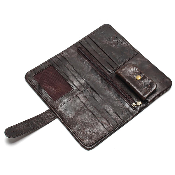 Leather Men Long Bifold Wallet Purse Vintage