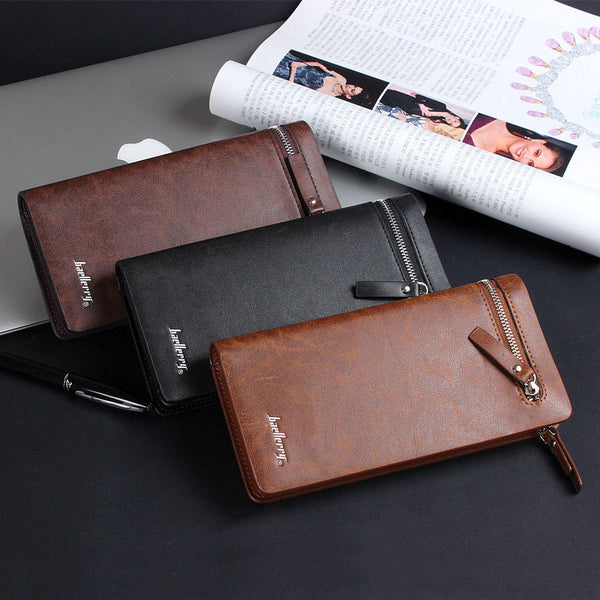 Big Wallet Men's Clutch  Bag Leather Zipper Pocket Card