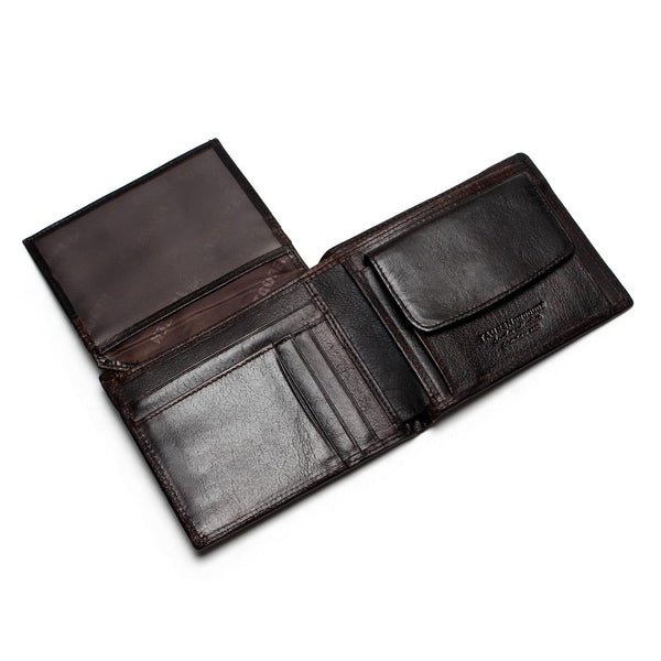 Crazy Horse Cowhide Leather Men Short Coin Purse Wallet