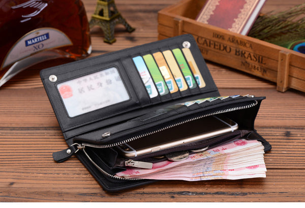Men's Long Zipper Wallet Leather Clutch