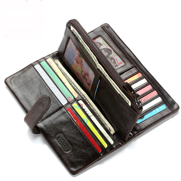 Cowhide Leather Men Wallets Clutch Wrist Bag