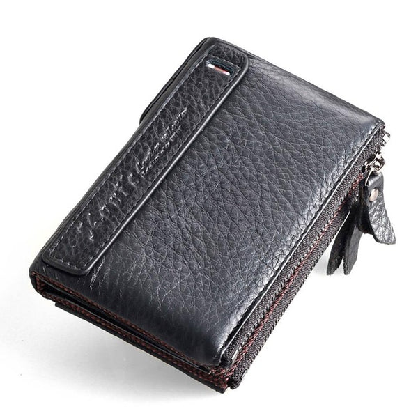 Genuine Leather Men Wallet Small Zipper