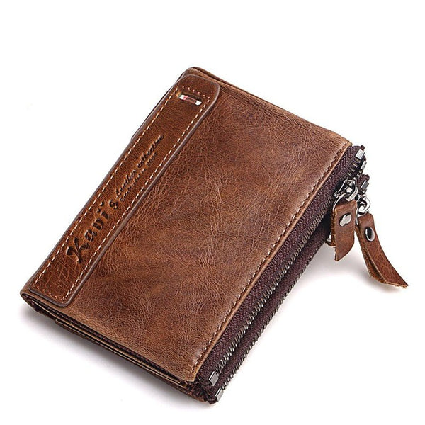 Genuine Leather Men Wallet Small Zipper