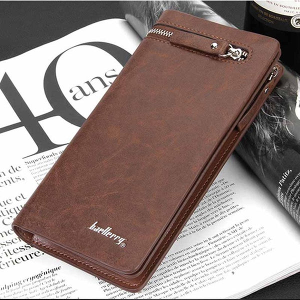 Big Wallet Men's Clutch  Bag Leather Zipper Pocket Card