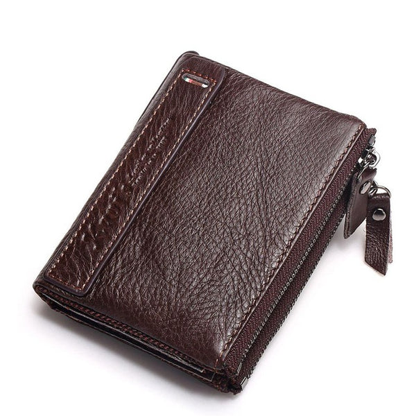 Genuine Leather Men Wallet Small Zipper