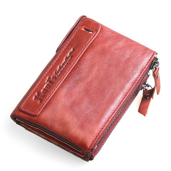 Genuine Leather Men Wallet Small Zipper