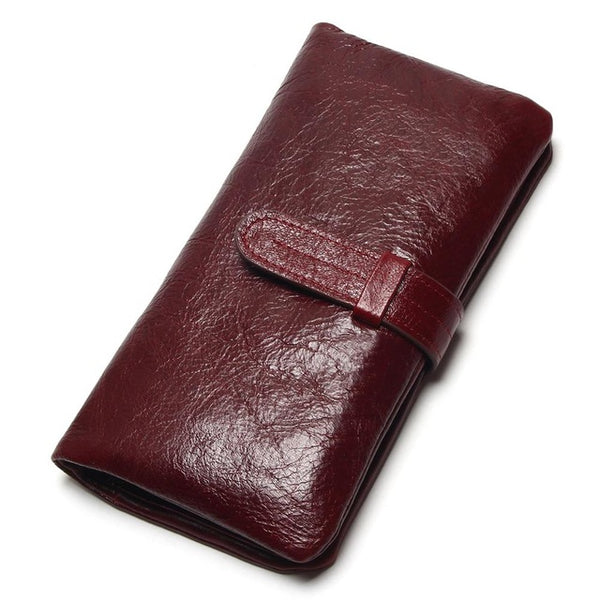 Leather Men Long Bifold Wallet Purse Vintage